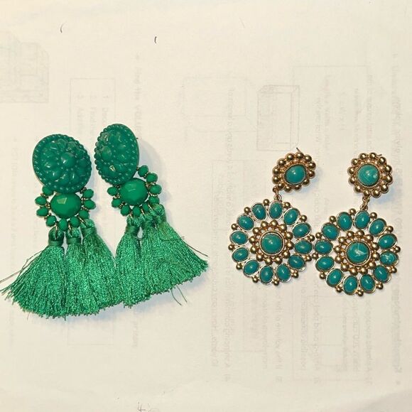 H&M Teal/Gold tone Earrings.New Without Tag - Picture 2 of 6